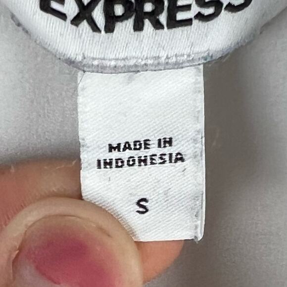 Express White Tie Neck Blouse Black Piping Long Sleeve Silky Small - Picture 7 of 13